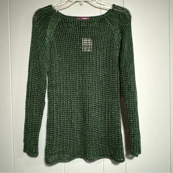 NWT SAY WHAT? Open Knit Long Sleeve Emerald Green Metallic Sweater Size Medium - Picture 1 of 4